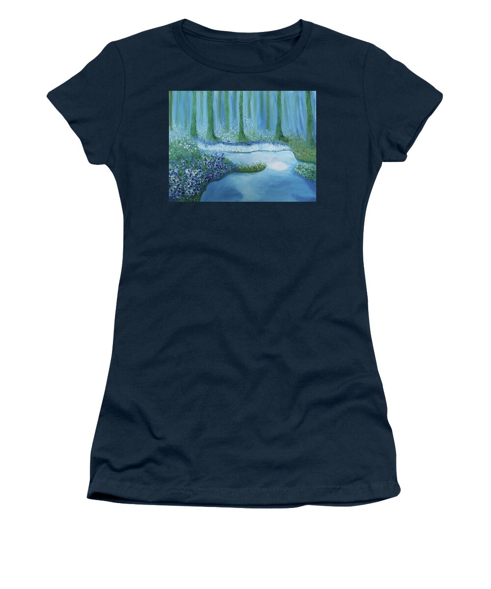 Blue Sky Women's T-Shirt featuring the painting Blue Water and Blue Roses by Susan Grunin