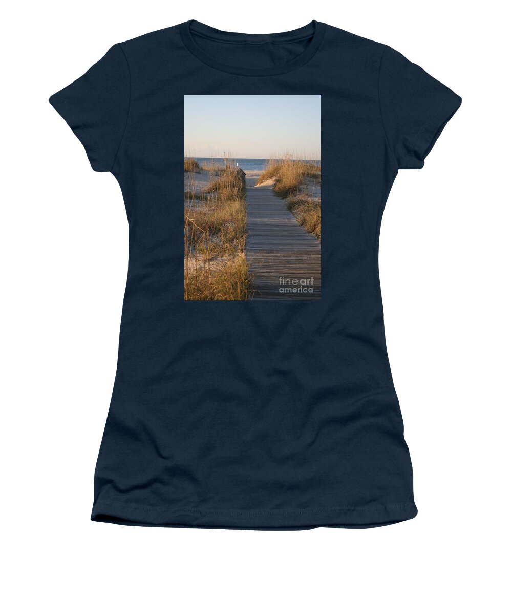 Boardwalk Women's T-Shirt featuring the photograph Boardwalk to the Beach by Nadine Rippelmeyer