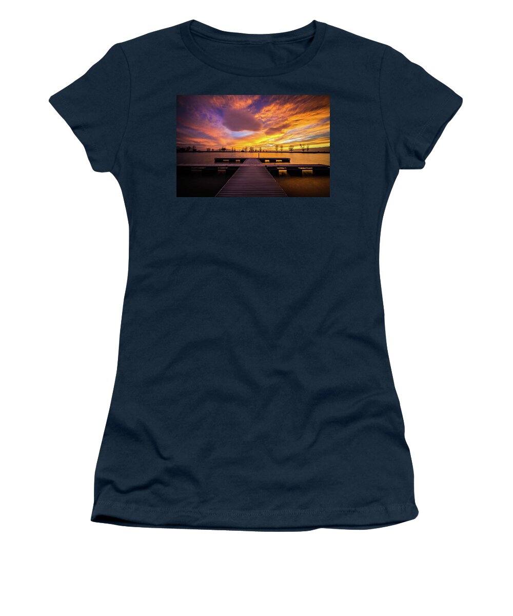 Sunset Women's T-Shirt featuring the photograph Boat Dock Sunset by Wesley Aston