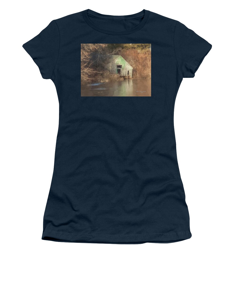 Landscape Women's T-Shirt featuring the painting Boathouse on Solstice by Bill McEntee