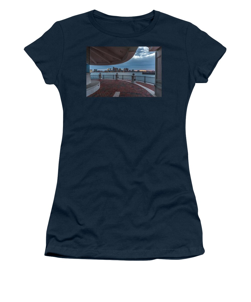 Boston Women's T-Shirt featuring the photograph Boston skyline from Piers Park East Boston MA by Bryan Xavier
