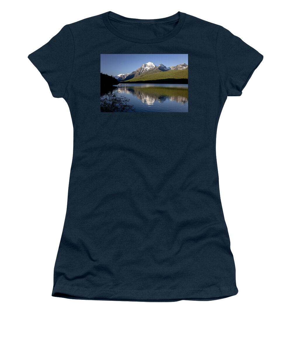 Bowman Lake Women's T-Shirt featuring the photograph Bowman Lake Spring Evening by Jack Bell