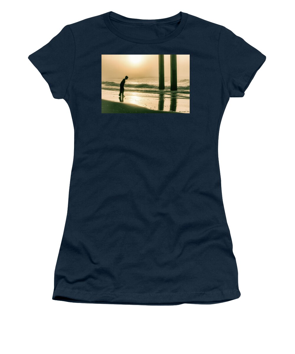 Beach Women's T-Shirt featuring the photograph Boy at Sunrise in Alabama by John McGraw