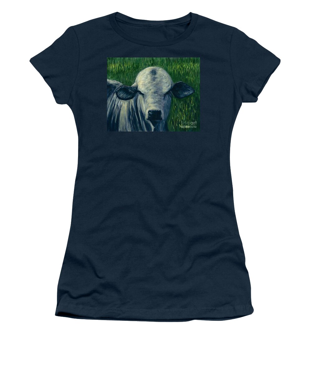 #brahma #brahman #cows #animals #livestock Women's T-Shirt featuring the painting Brahma Bull by Allison Constantino