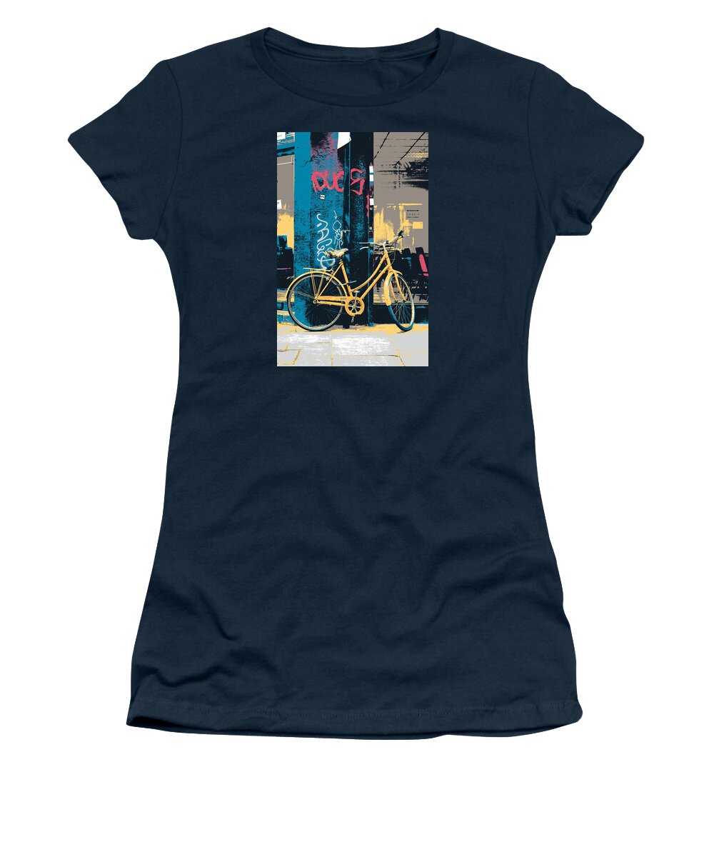 Brick Lane Women's T-Shirt featuring the mixed media Brick Lane Bicycle by Shay Culligan