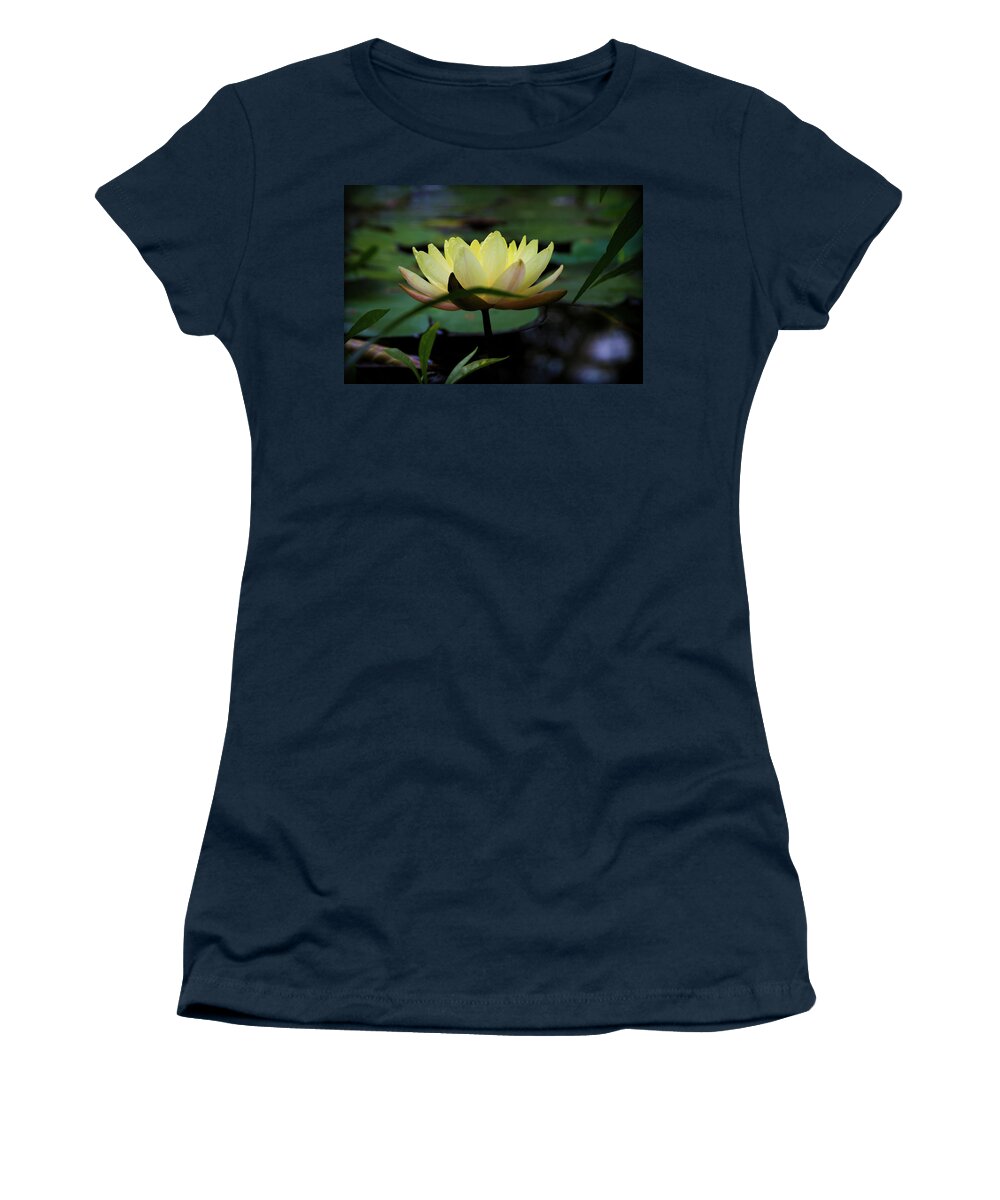 Bright Lemon Water Lily Women's T-Shirt featuring the photograph Bright Lemon Water Lily by Bonnie Follett