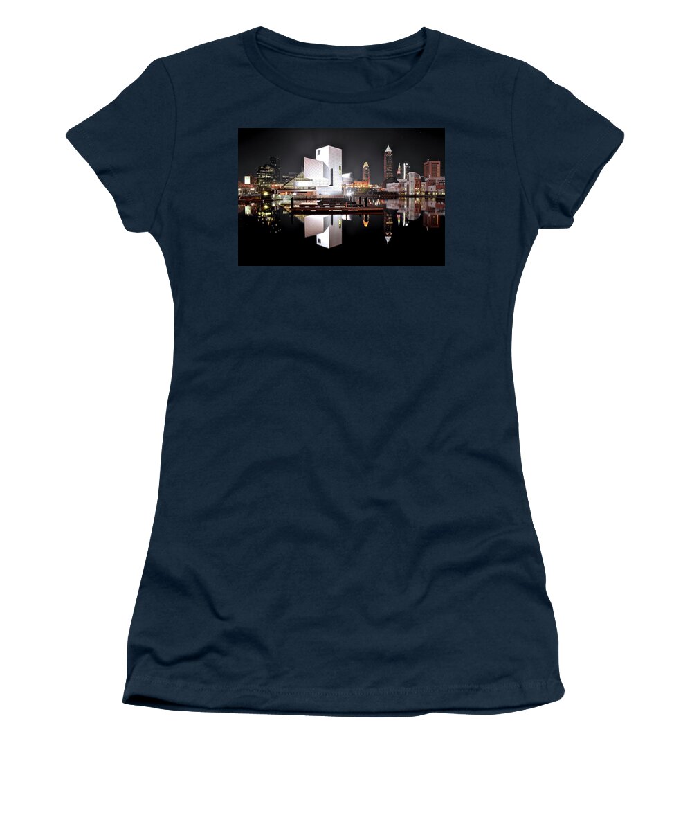 Cleveland Women's T-Shirt featuring the photograph Bright White Black Night by Frozen in Time Fine Art Photography