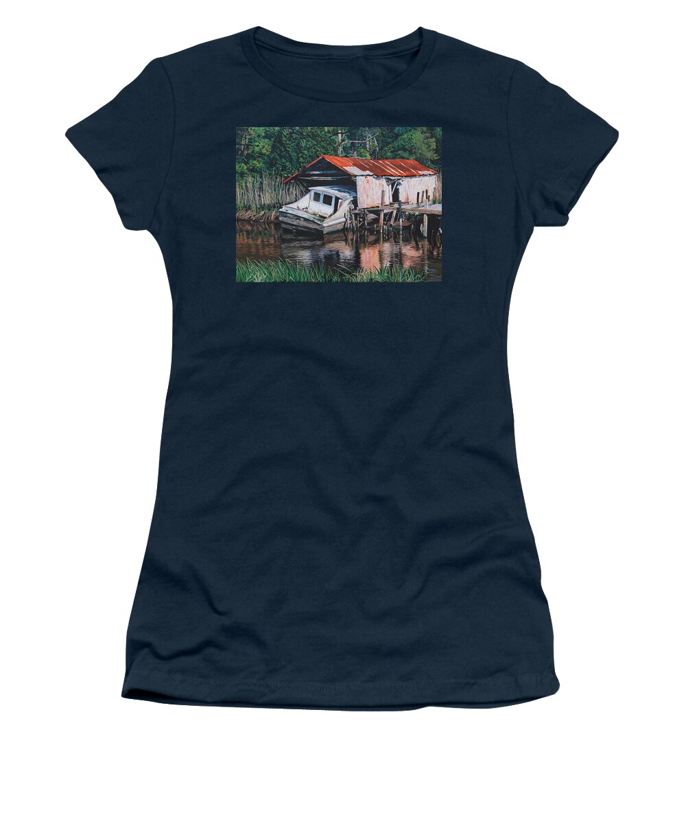 Boat Women's T-Shirt featuring the painting Broken Boat by Tommy Midyette