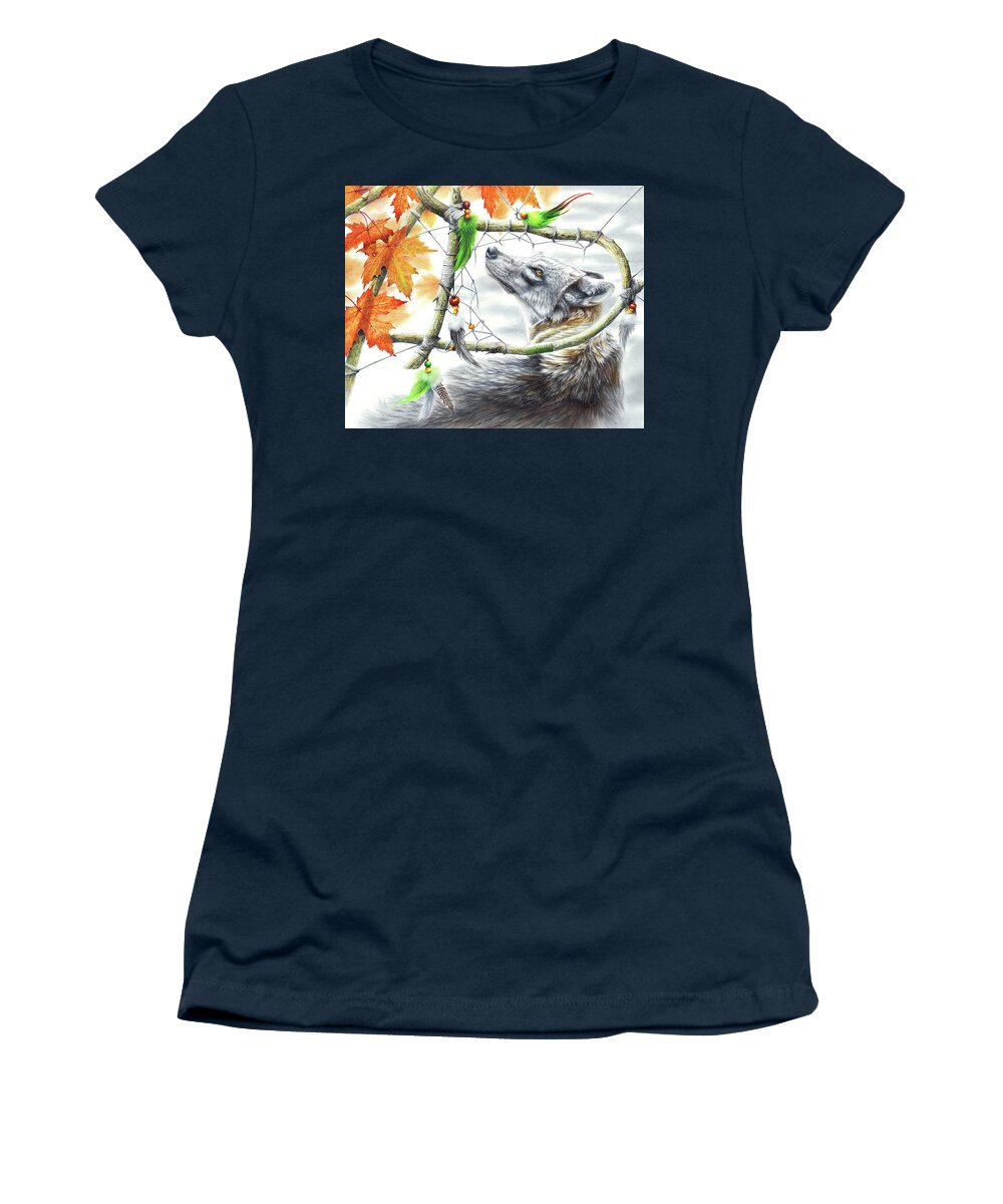 Wolf Women's T-Shirt featuring the drawing Broken Dream by Peter Williams