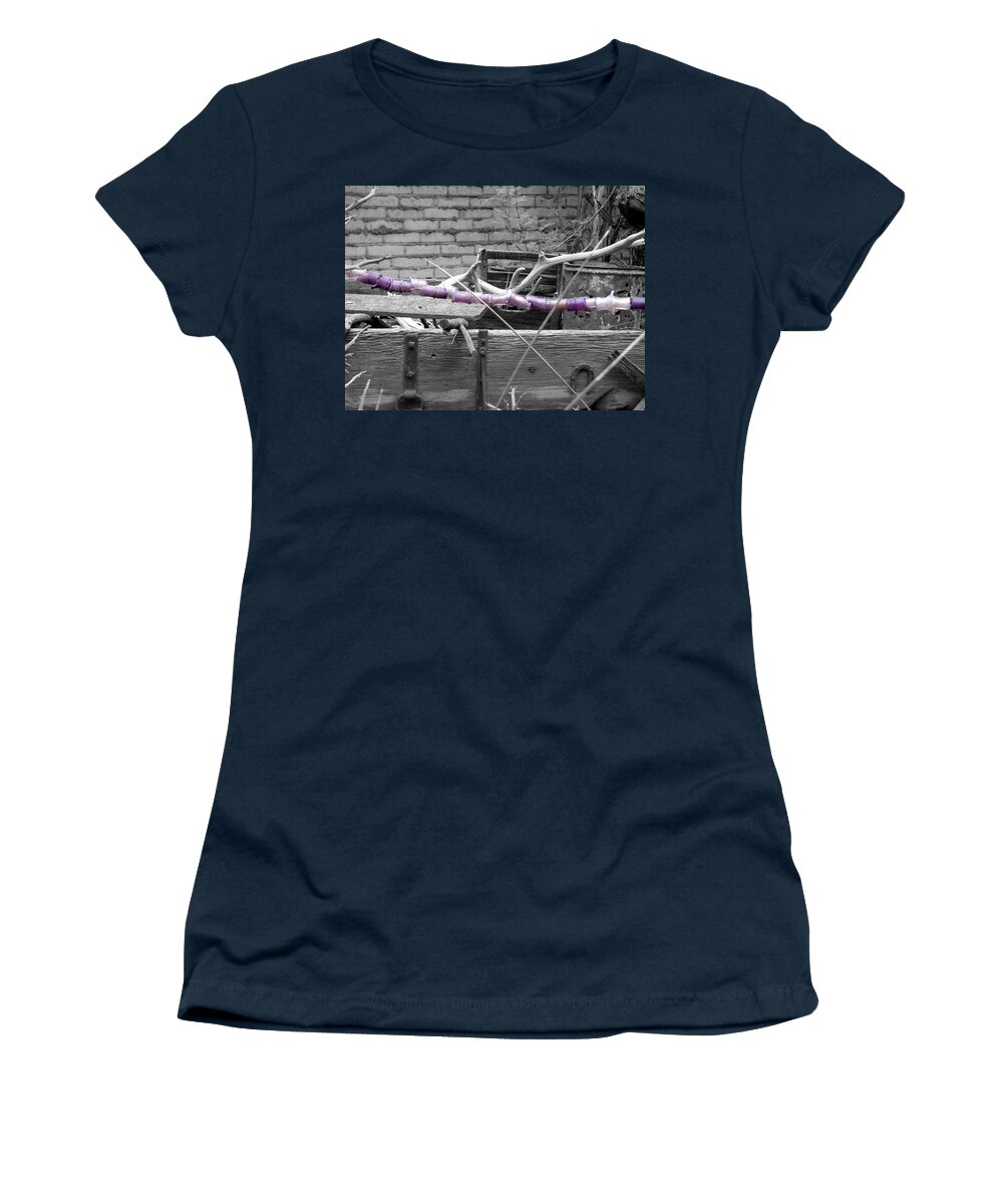 California Women's T-Shirt featuring the photograph Broken Lavender Bottle Garland on Black and White by Colleen Cornelius
