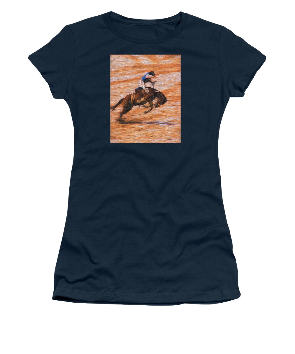 Rodeo Women's T-Shirt featuring the photograph Bronc Rider by John Freidenberg