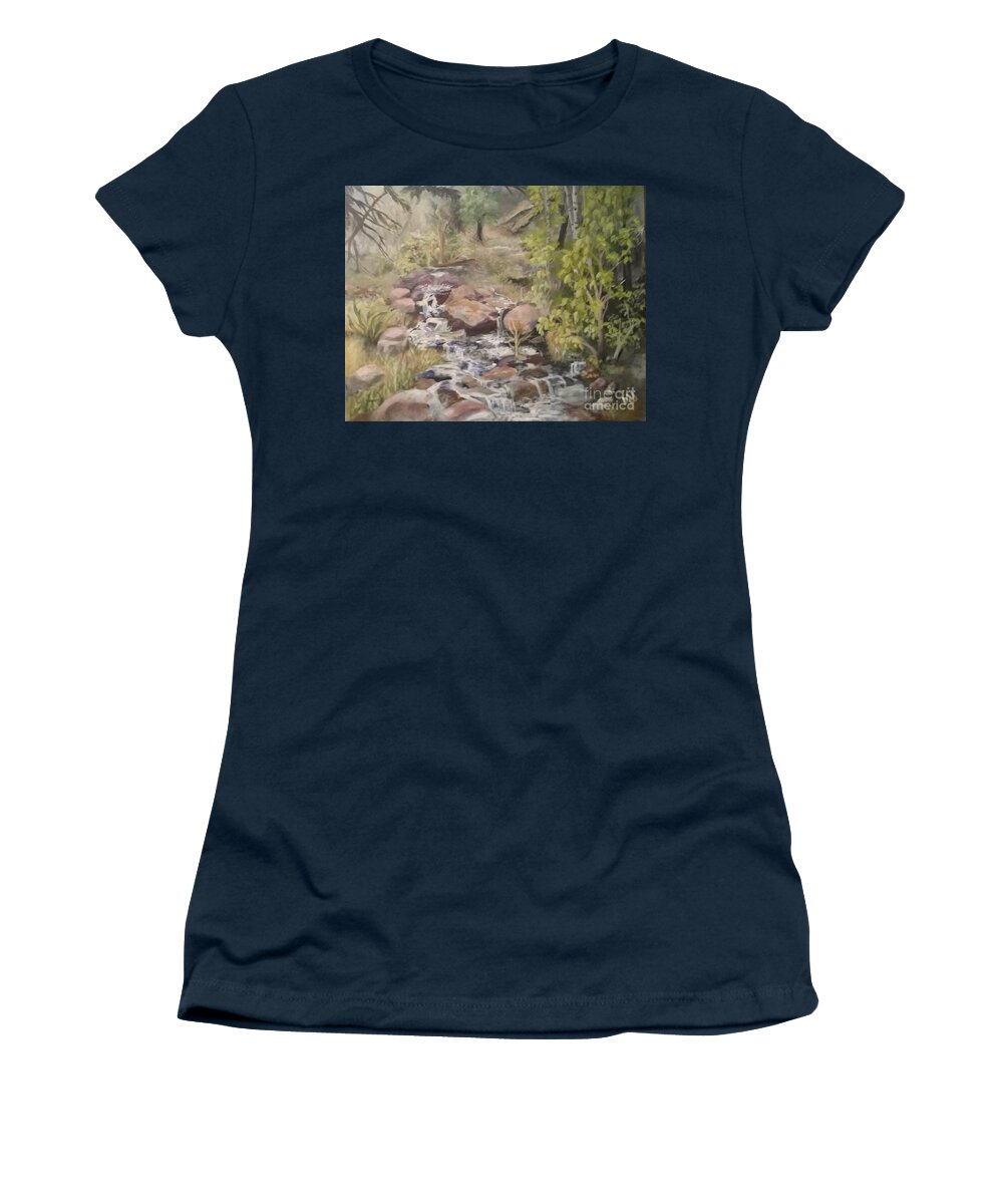 Brook Women's T-Shirt featuring the painting Brook by Saundra Johnson
