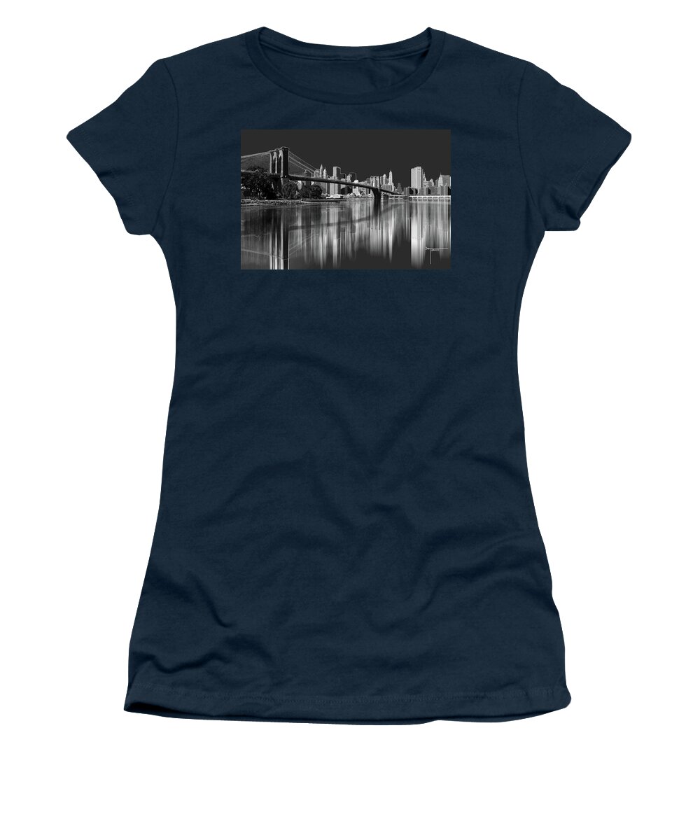 Brooklyn Bridge Reflection Women's T-Shirt featuring the digital art Brooklyn Bridge Reflection by Joe Tamassy