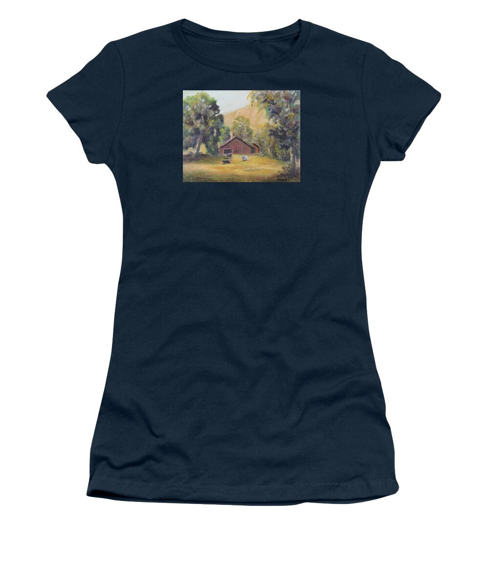 Luczay Women's T-Shirt featuring the painting Bucks County PA Barn by Katalin Luczay