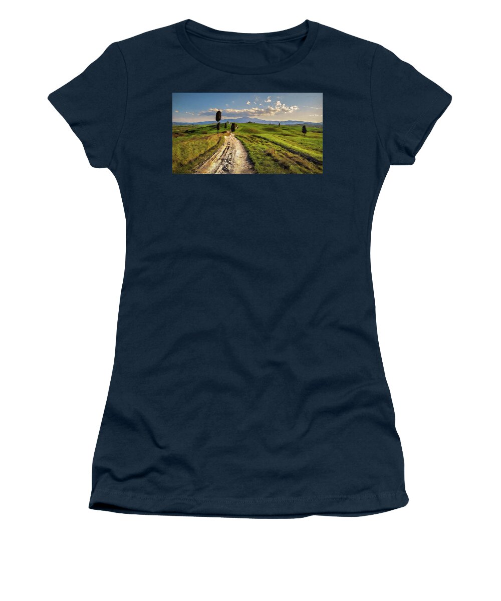 Impressive Natural Landscape Women's T-Shirt featuring the painting Bucolic Paradise - 15 by AM FineArtPrints