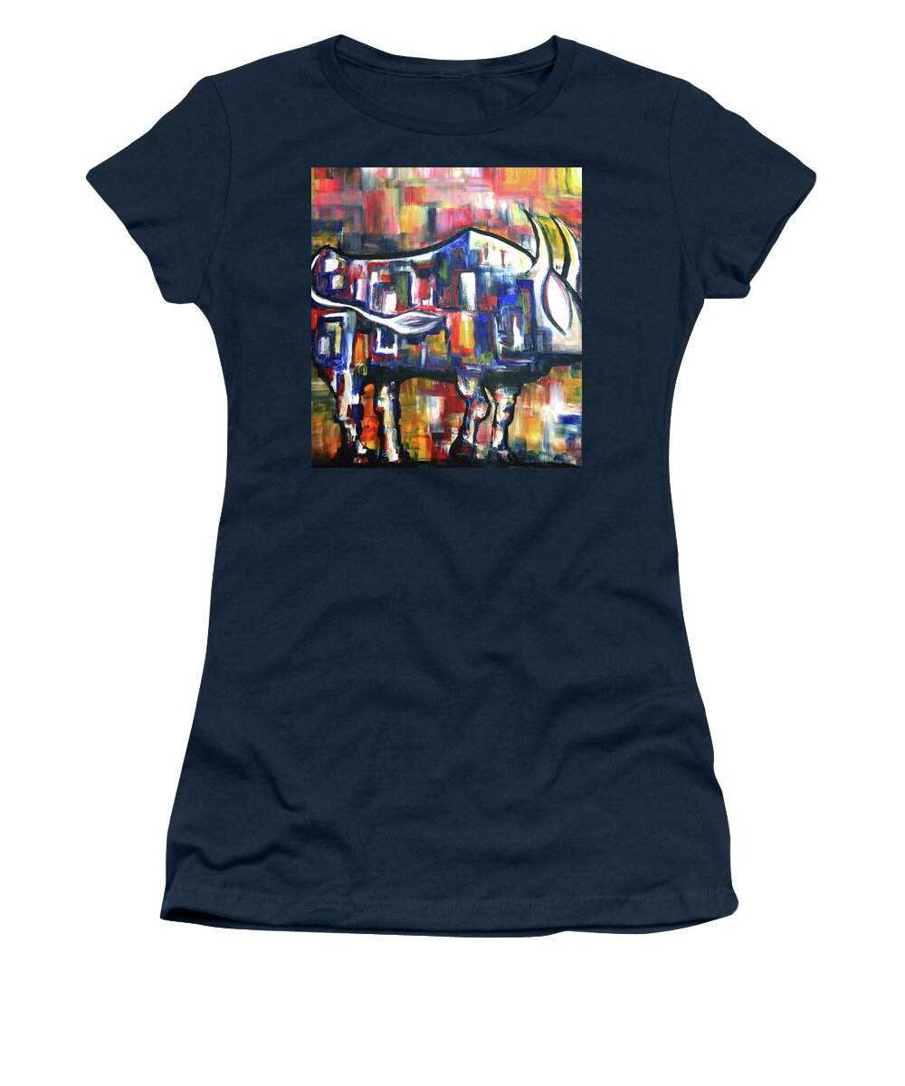 Bull Women's T-Shirt featuring the painting Bull at Sunset by Frank Botello