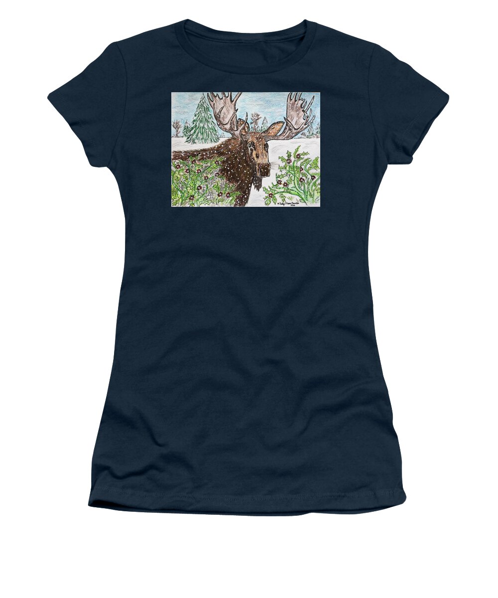 Bull Moose Women's T-Shirt featuring the painting Bull Moose in The Wilderness by Kathy Marrs Chandler