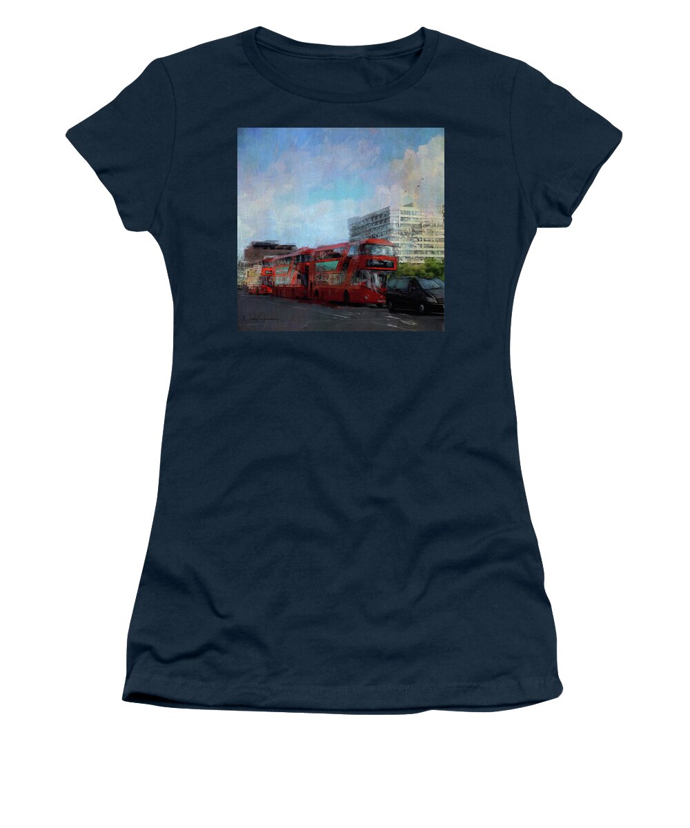 London Women's T-Shirt featuring the digital art Buses on Westminster Bridge by Nicky Jameson