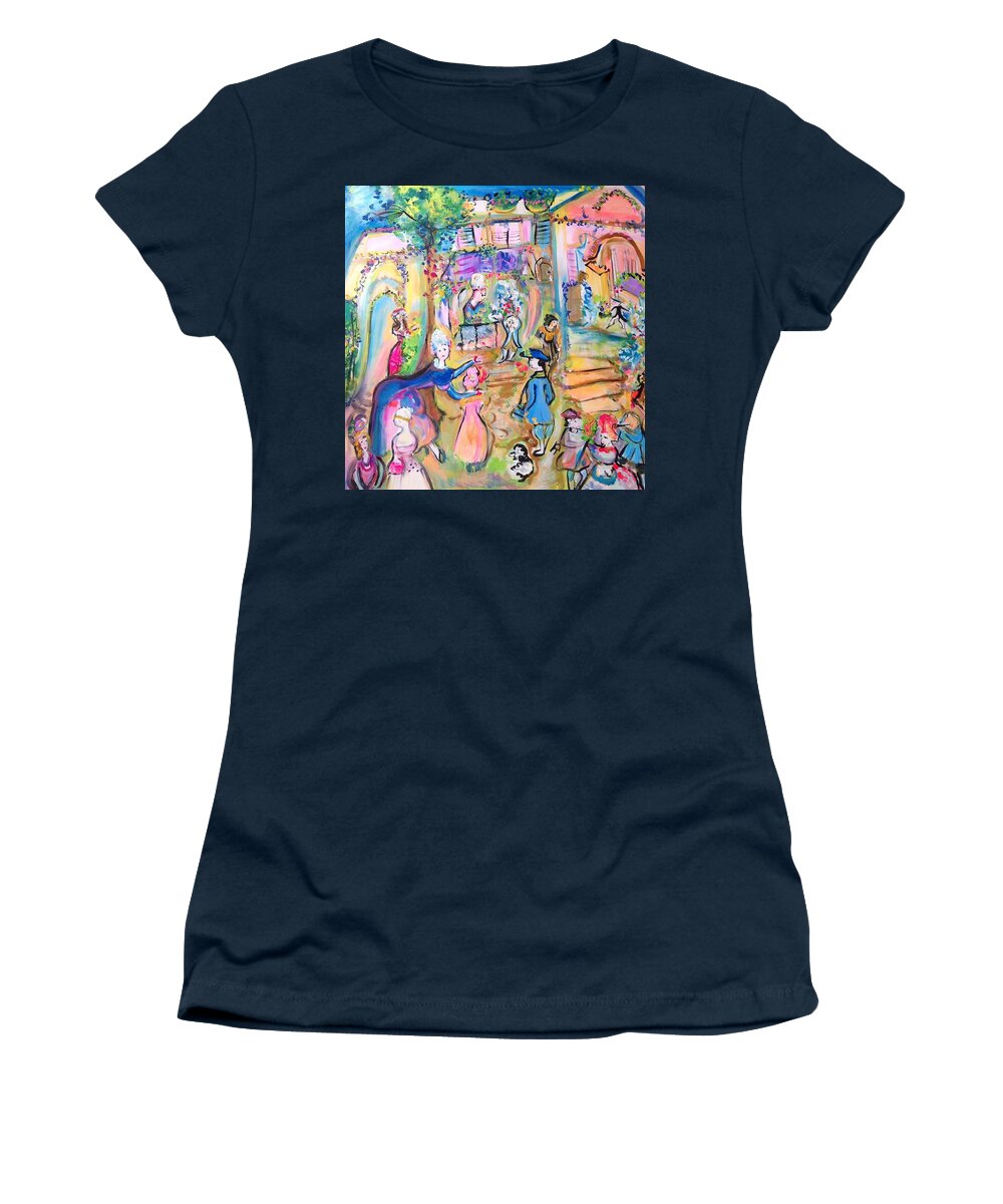 Square Women's T-Shirt featuring the painting Bustling square by Judith Desrosiers