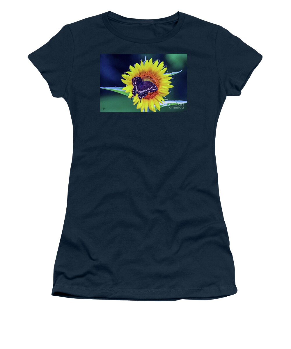 Nature Women's T-Shirt featuring the photograph Butterfly and Sunflower - Natures Delights by DB Hayes