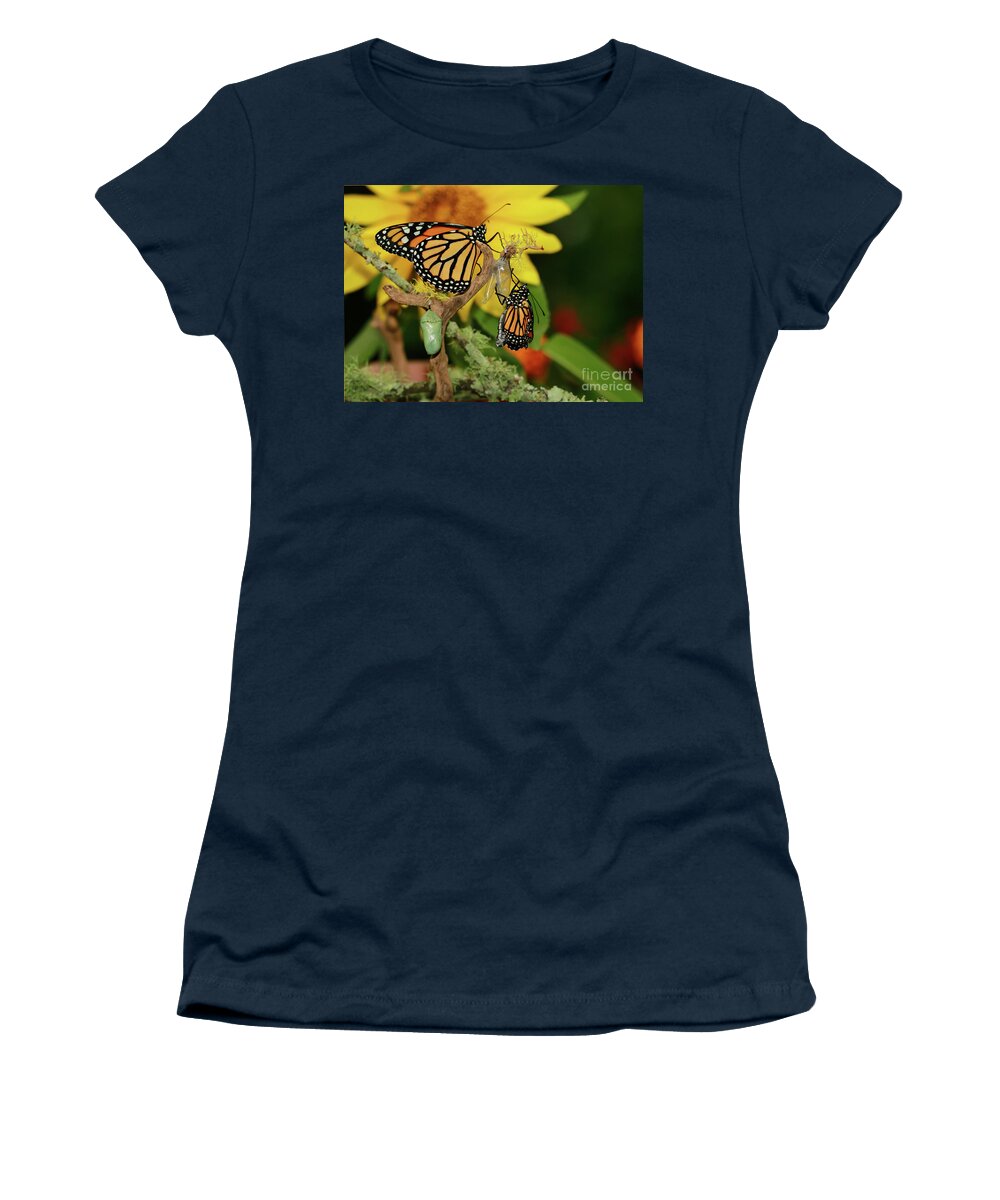 Monarch Butterfly Women's T-Shirt featuring the photograph Butterfly Monarch Baby Chrysalis by Luana K Perez