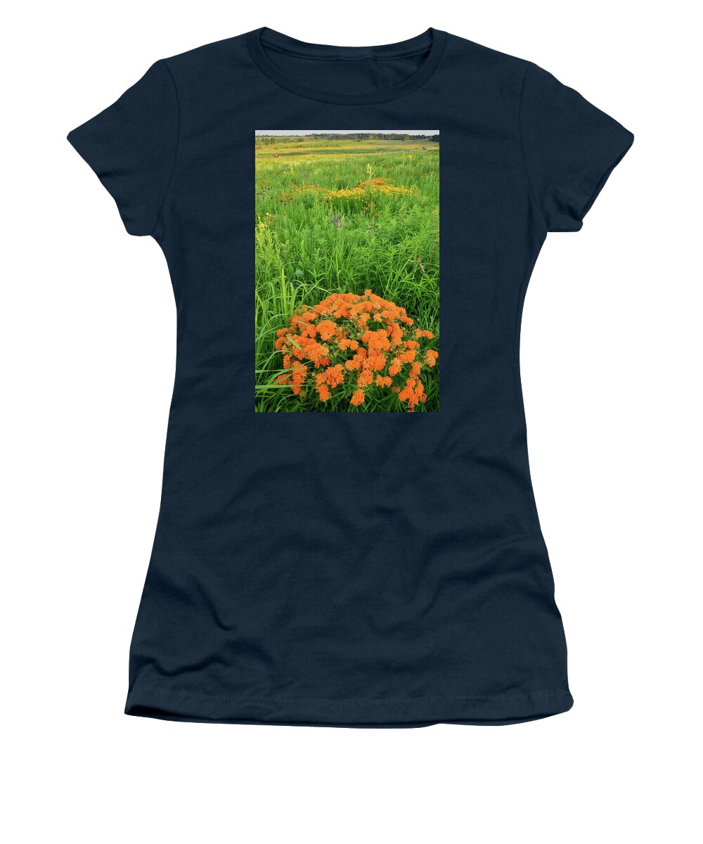 Illinois Women's T-Shirt featuring the photograph Butterfly Weed Prairie by Ray Mathis