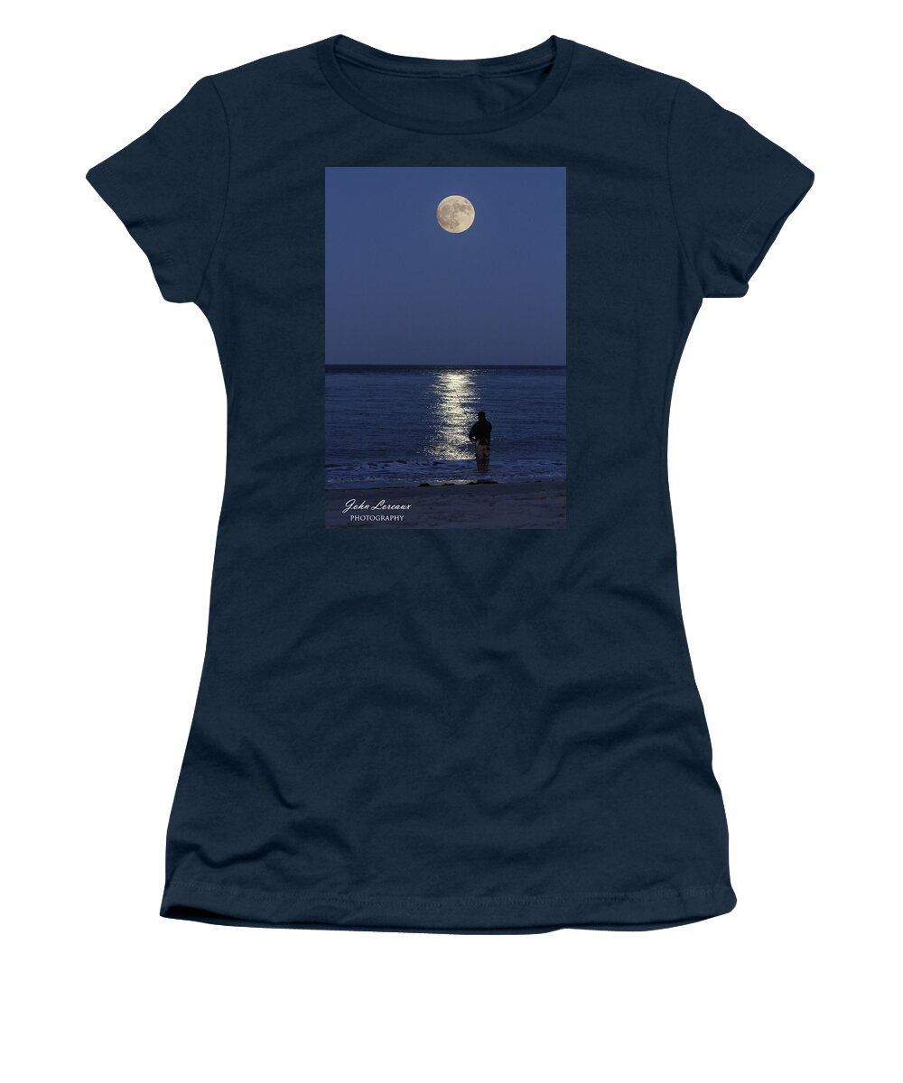 Fishing Women's T-Shirt featuring the photograph By the light of the Supermoon by John Loreaux