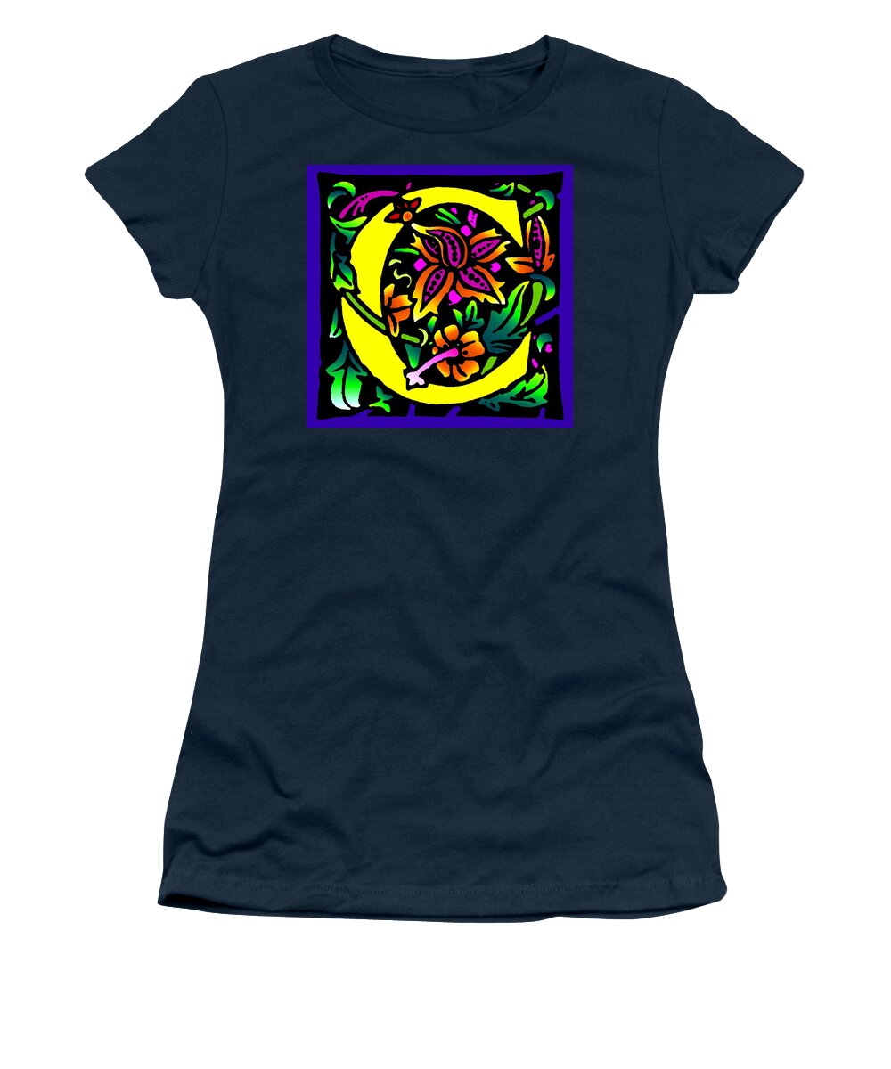 Alphabet Women's T-Shirt featuring the digital art C in Yellow by Kathleen Sepulveda