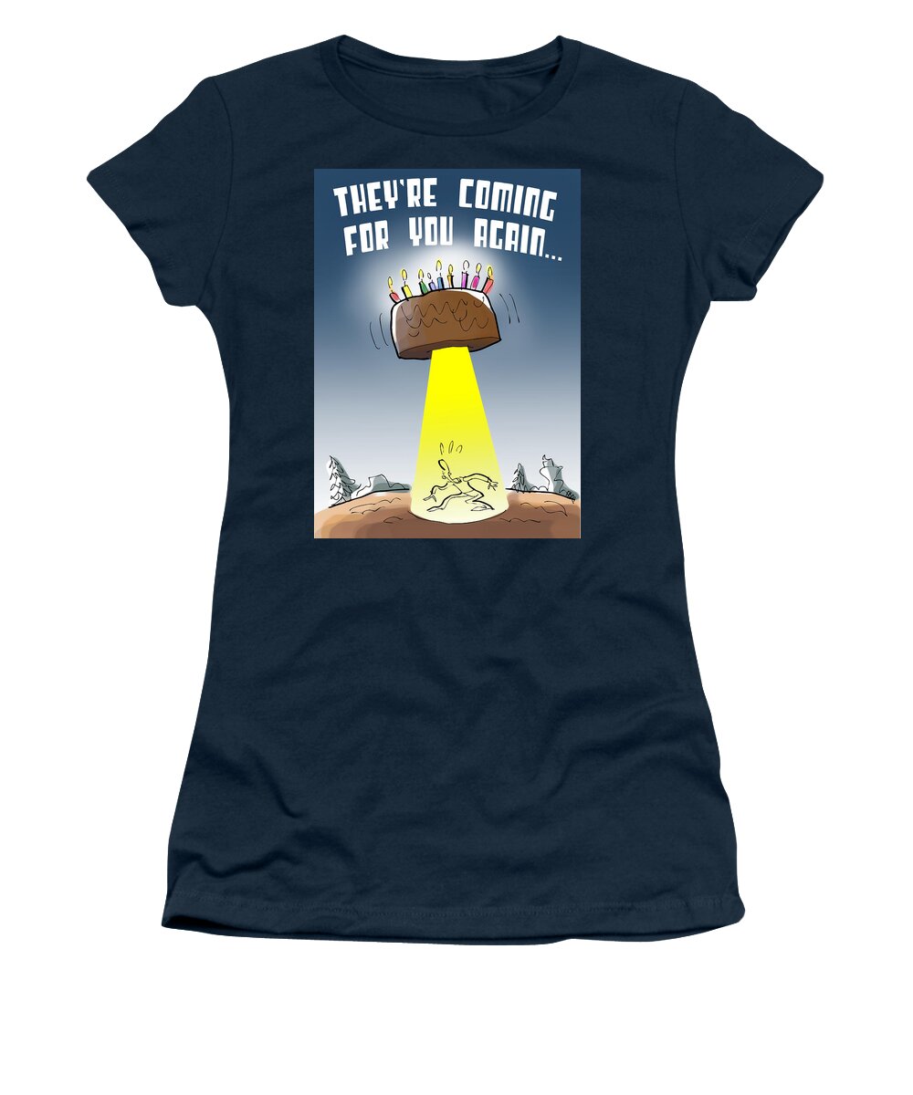 Birthday Women's T-Shirt featuring the digital art Cake Spaceship by Mark Armstrong
