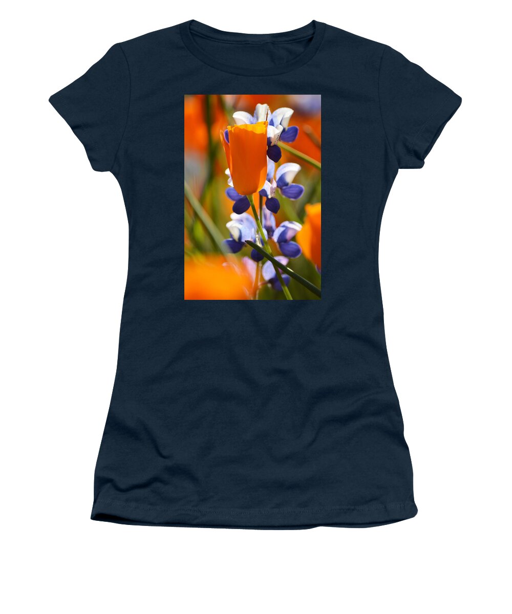 California Women's T-Shirt featuring the photograph California Poppies and Lupine Portrait by Kyle Hanson
