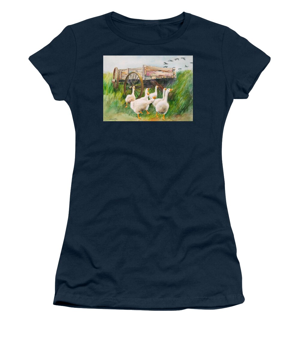 Geese Women's T-Shirt featuring the painting Calling Home by Bobby Walters