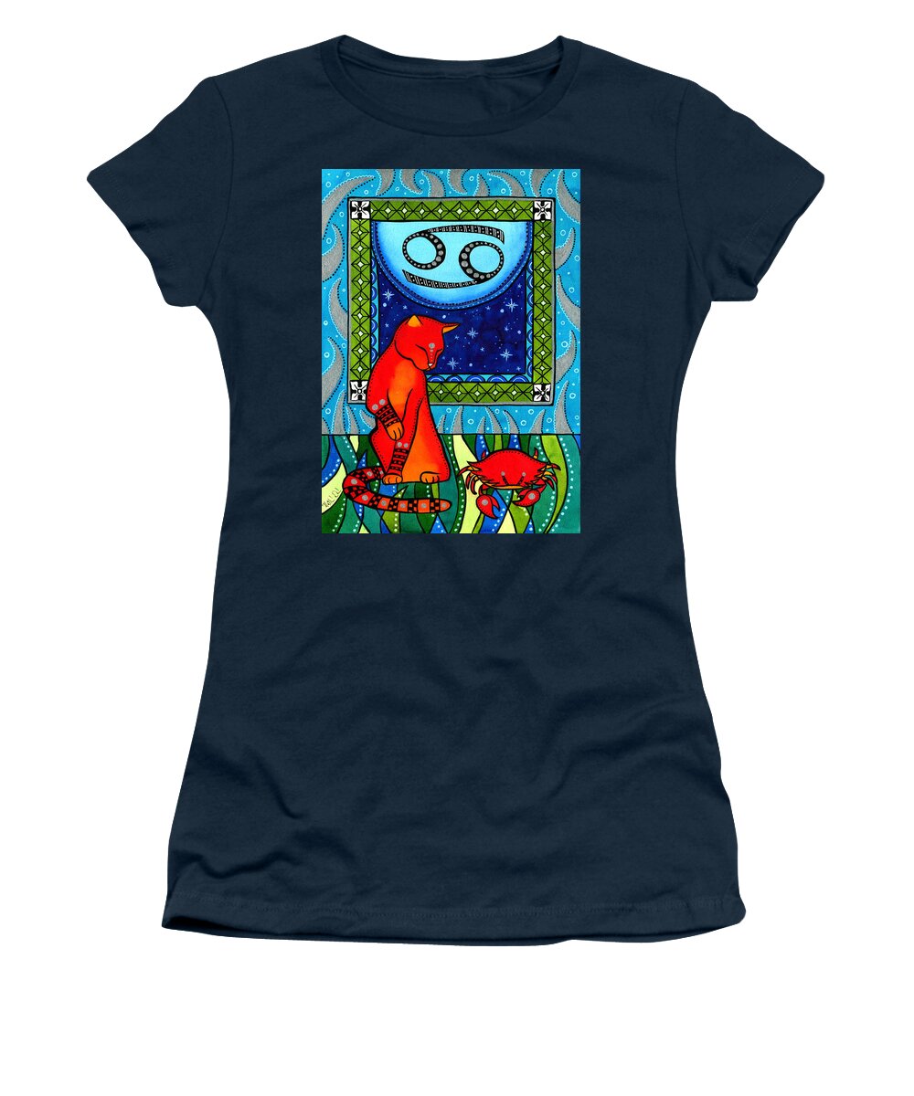 Cat Women's T-Shirt featuring the painting Cancer Cat Zodiac by Dora Hathazi Mendes