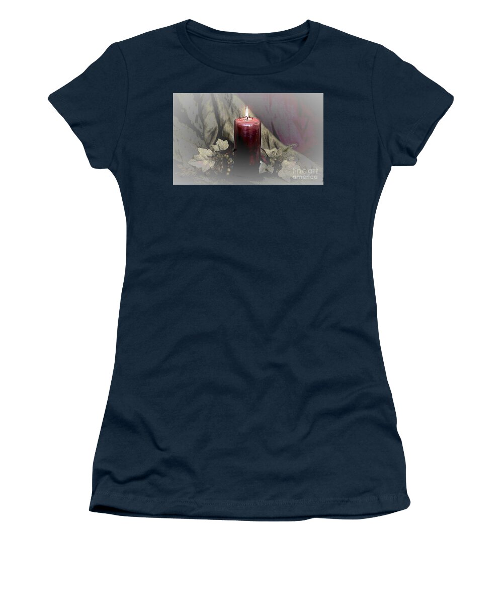 Candle Women's T-Shirt featuring the mixed media Candle and Glass Grapes by Sherry Hallemeier