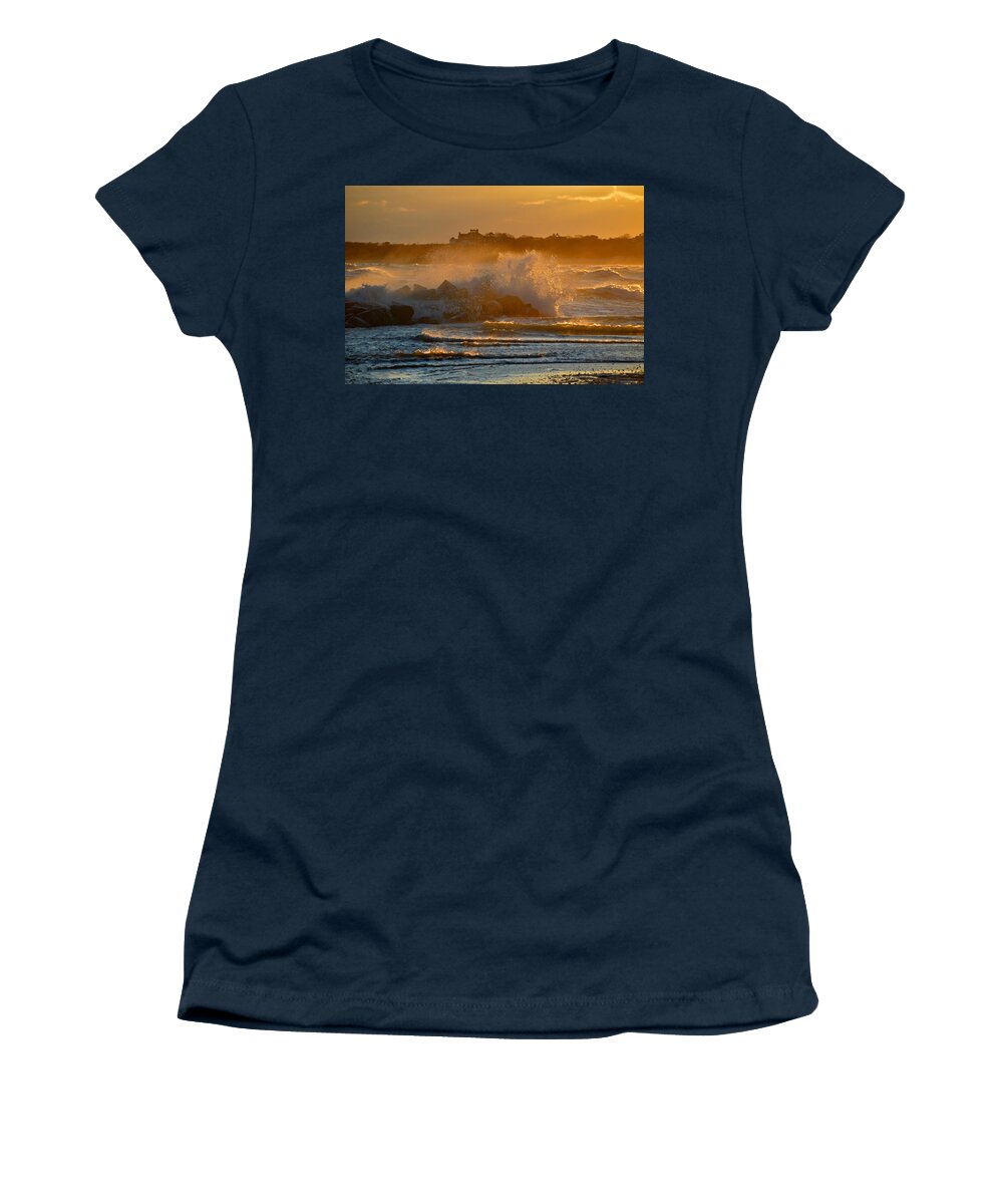 Cape Cod Women's T-Shirt featuring the photograph Cape Cod Bay - Heavy Surf - Sunrise by Dianne Cowen Cape Cod Photography