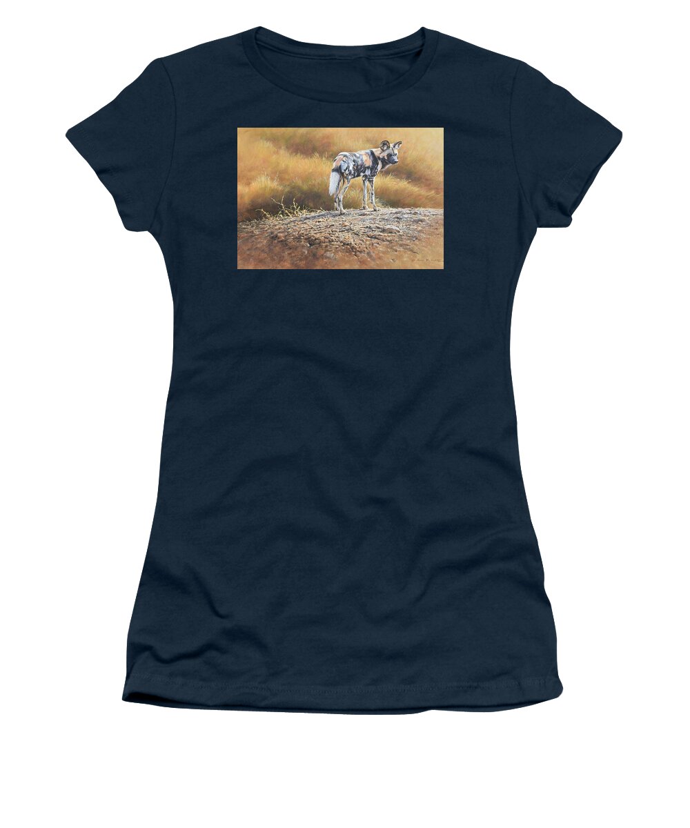 Wildlife Paintings Women's T-Shirt featuring the painting Cape Hunting Dog by Alan M Hunt