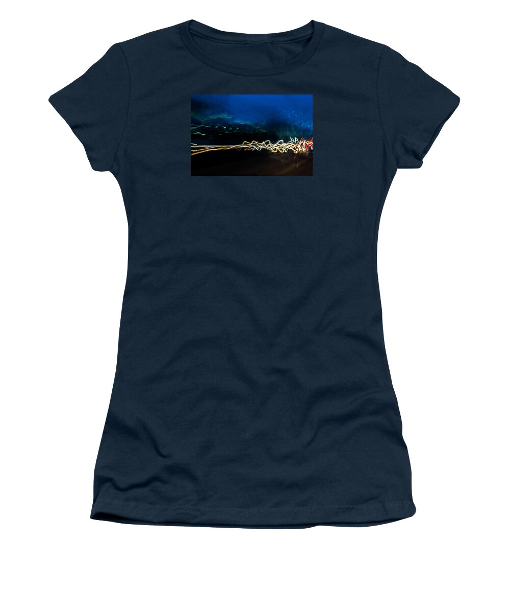 Abstract Women's T-Shirt featuring the photograph Car Light Trails at Dusk in City by John Williams