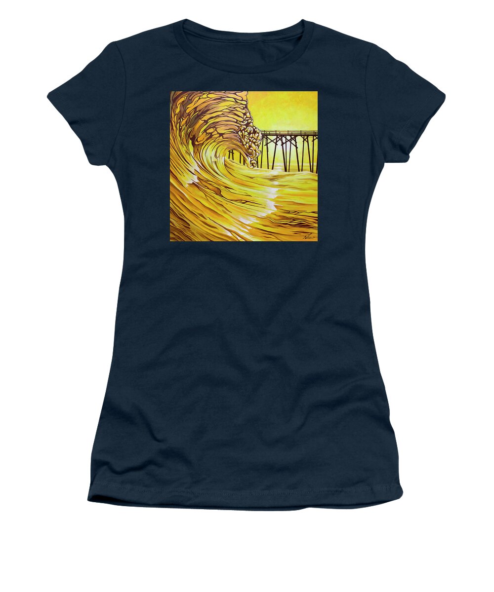 Surfing Women's T-Shirt featuring the painting Carolina Beach North End Pier by William Love