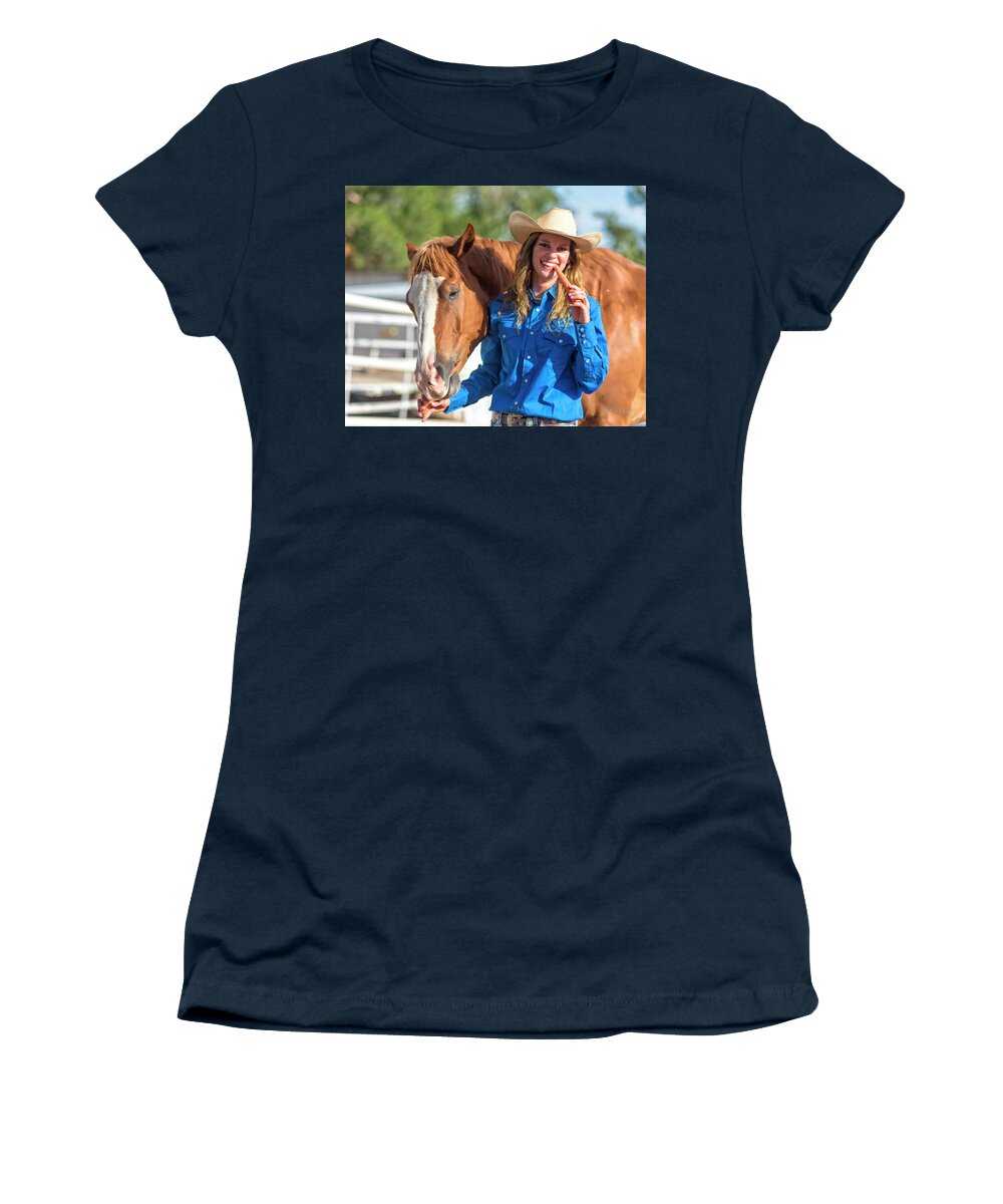 Carrots Women's T-Shirt featuring the photograph Carrots,Cowgirls and Horses by Walter Herrit
