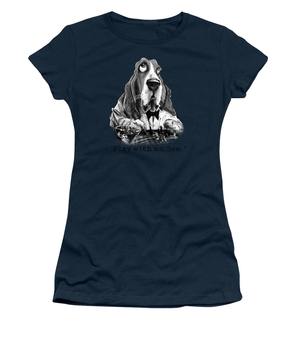 Dog Caricature Women's T-Shirt featuring the drawing Casablanca Basset Hound Caricature Art Print by Canine Caricatures By John LaFree