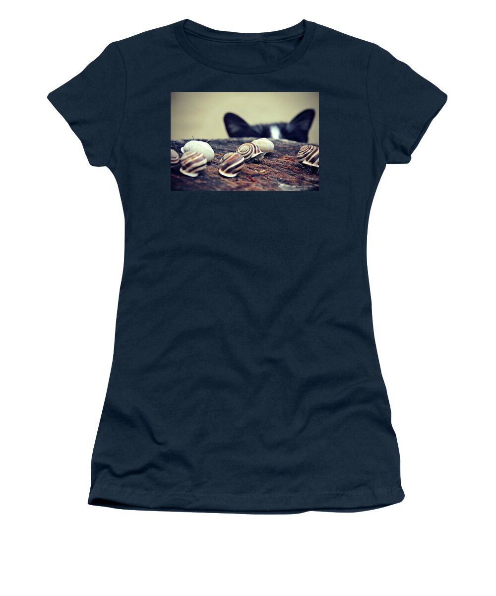 Cat Women's T-Shirt featuring the photograph Cat Snails by Trish Mistric