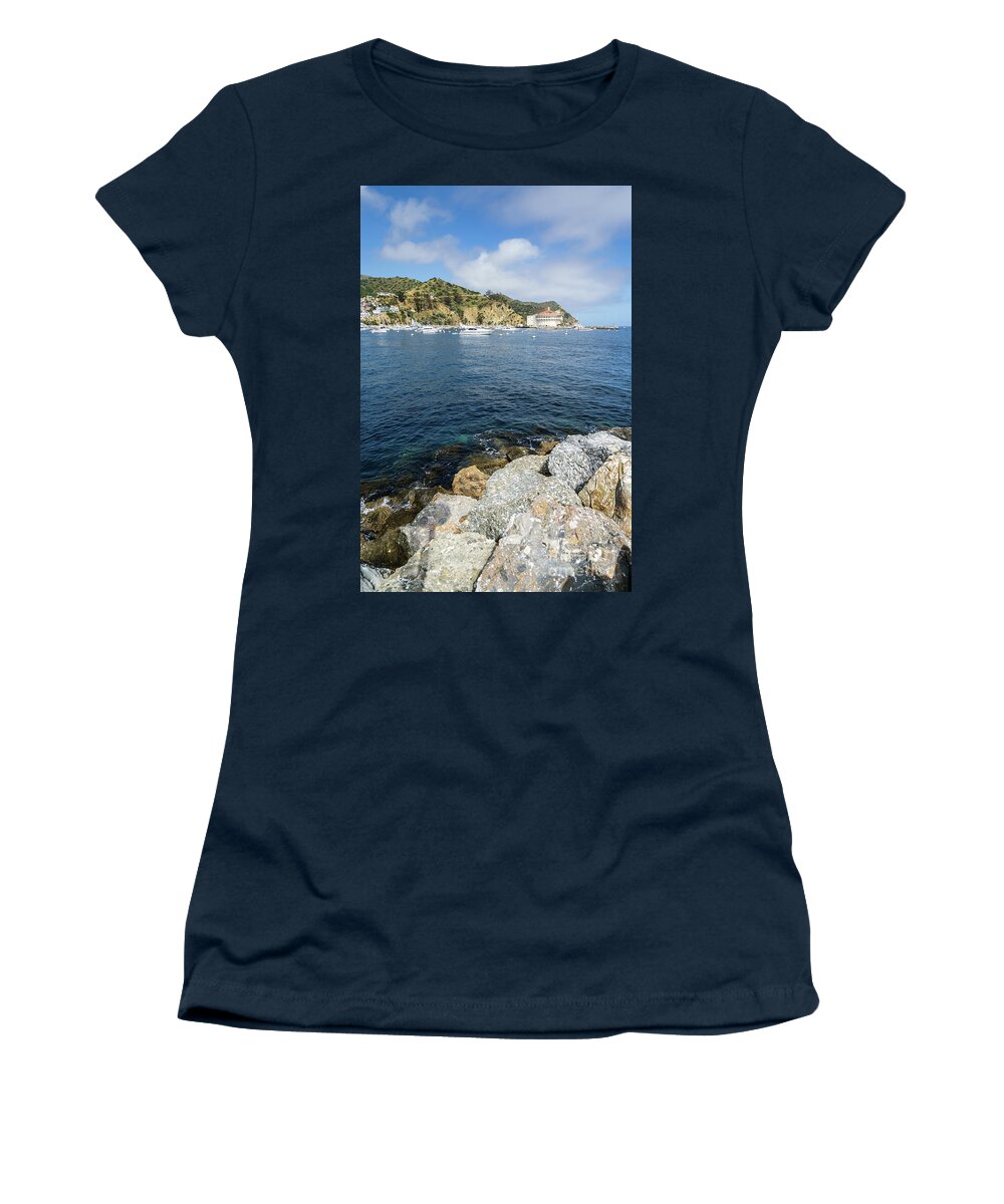 America Women's T-Shirt featuring the photograph Catalina Island Casino and Avalon Harbor Photo by Paul Velgos