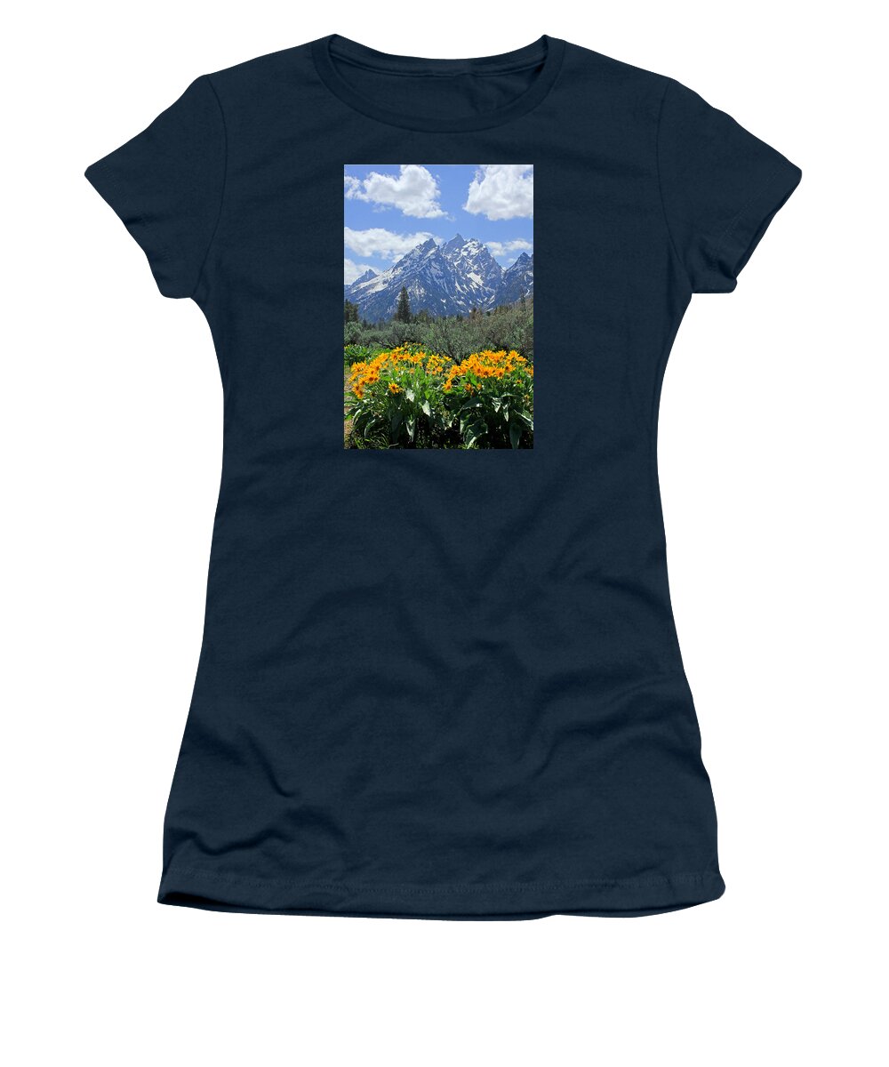 Mt. Moran Women's T-Shirt featuring the photograph DM9328-Cathedral Group Tetons by Ed Cooper Photography