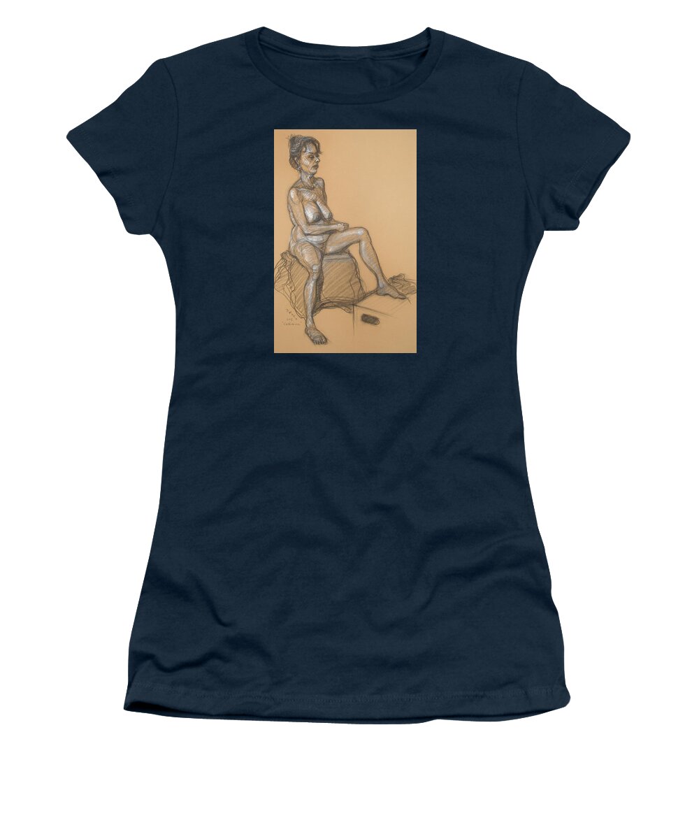 Realism Women's T-Shirt featuring the drawing Catherine Seated by Donelli DiMaria