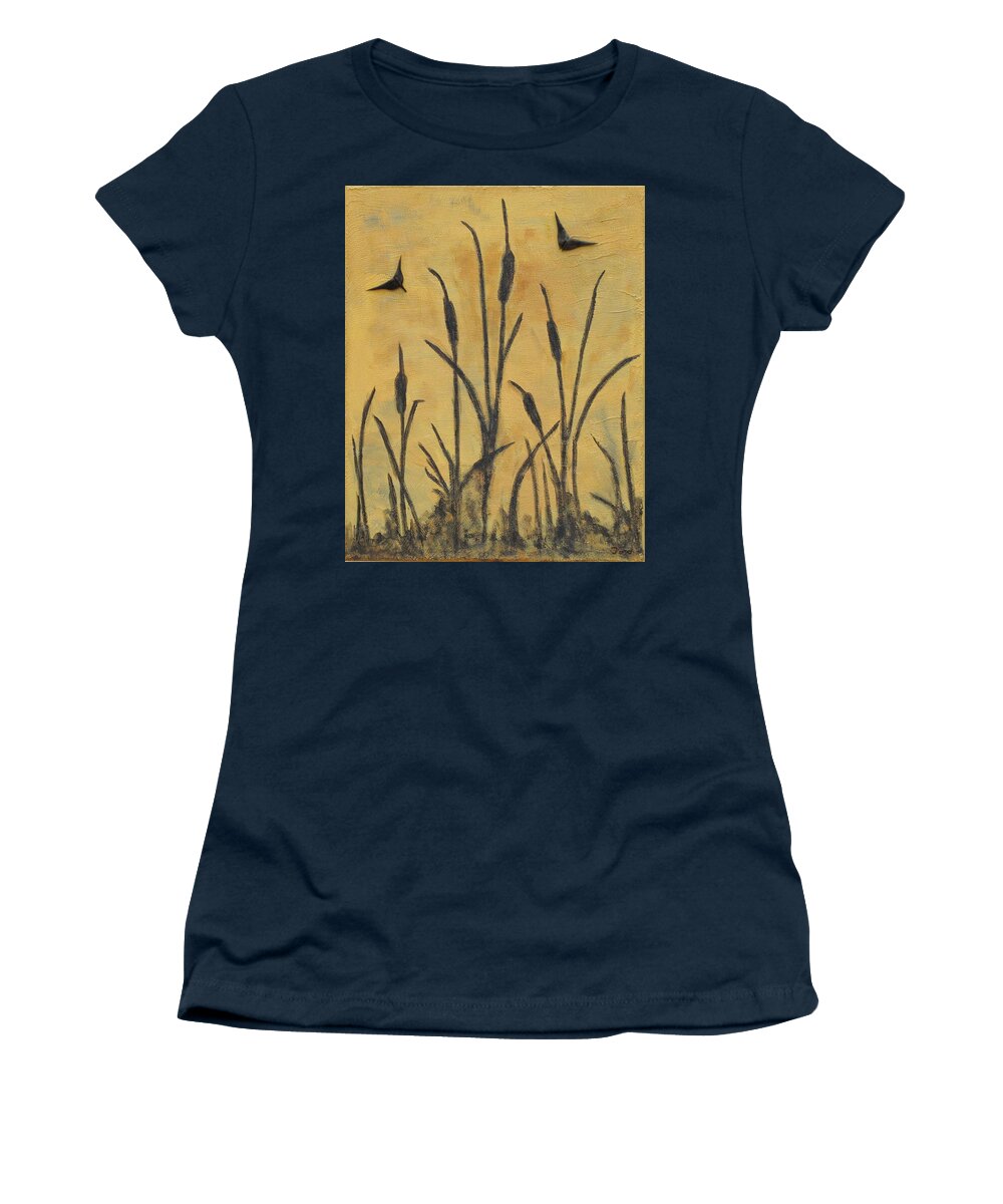 Landscape Women's T-Shirt featuring the painting Cattails I by Trish Toro
