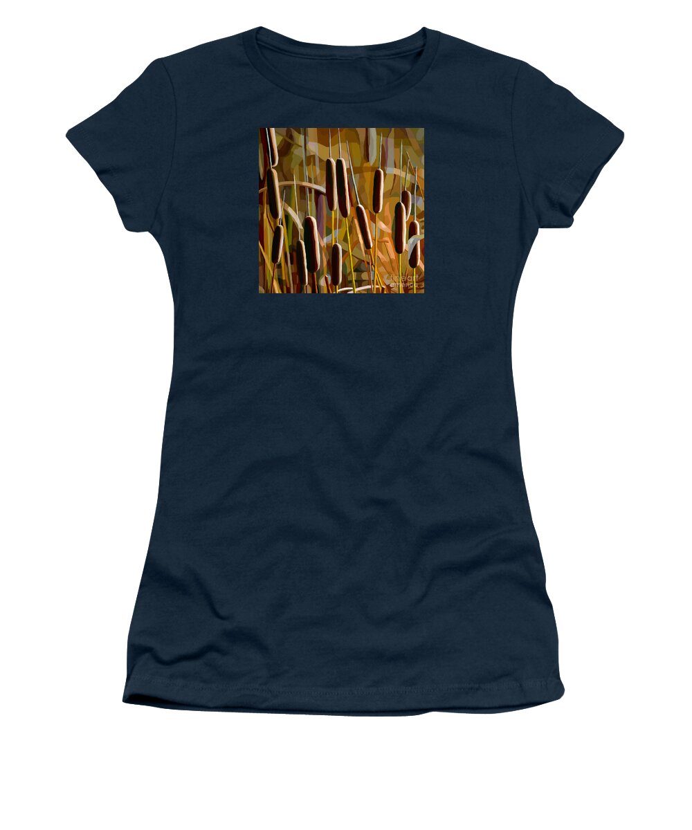 Cattail Women's T-Shirt featuring the painting Cattails Shine by Jackie Case