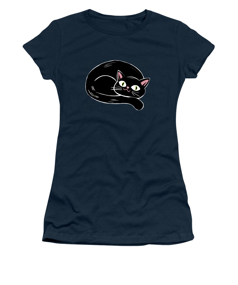 Cat Women's T-Shirt featuring the painting Cattywampus Black Cat Pattern by Little Bunny Sunshine
