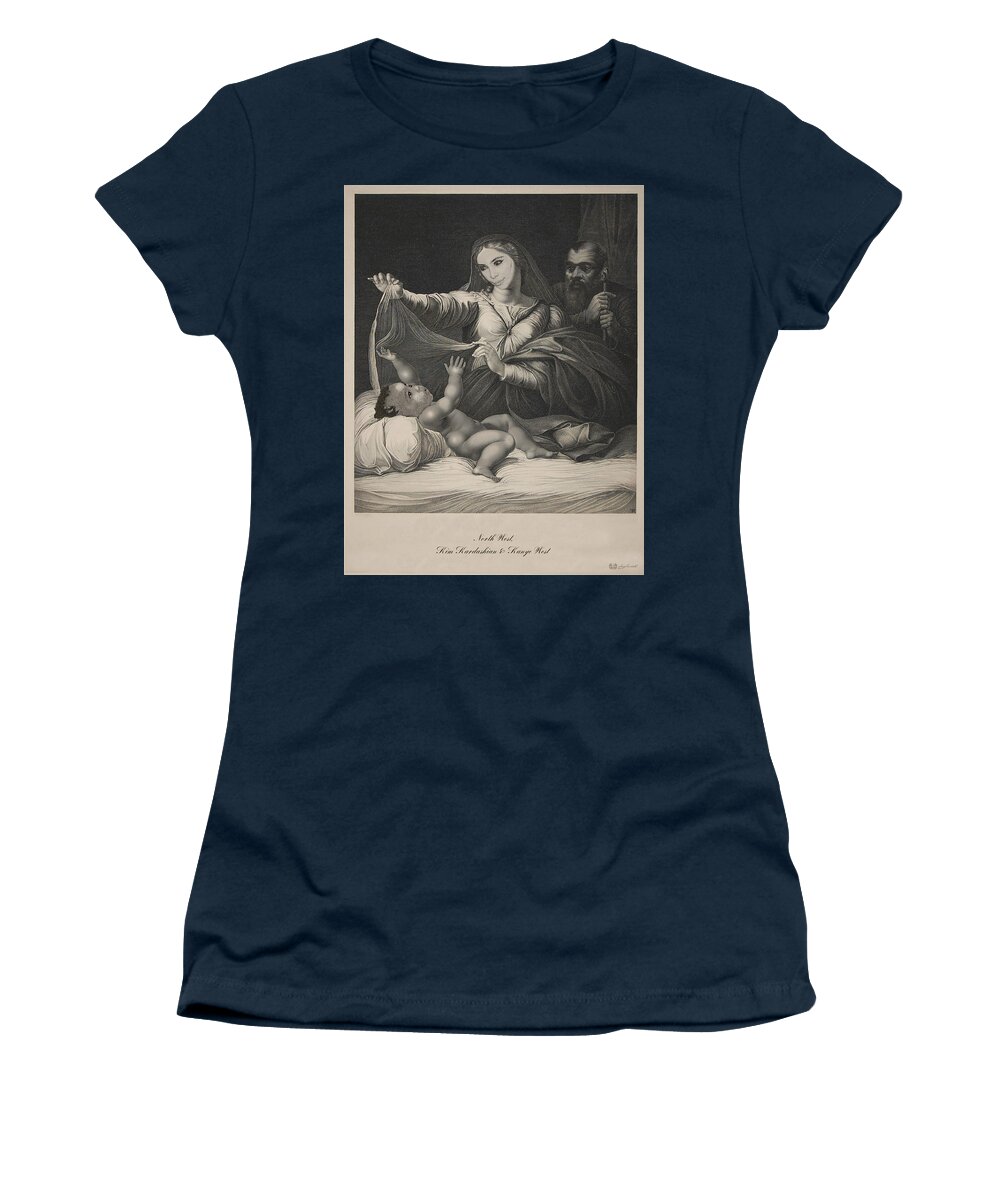 'celebrity Etchings' Collection By Serge Averbukh Women's T-Shirt featuring the photograph Celebrity Etchings - North Kim and Kanye by Serge Averbukh