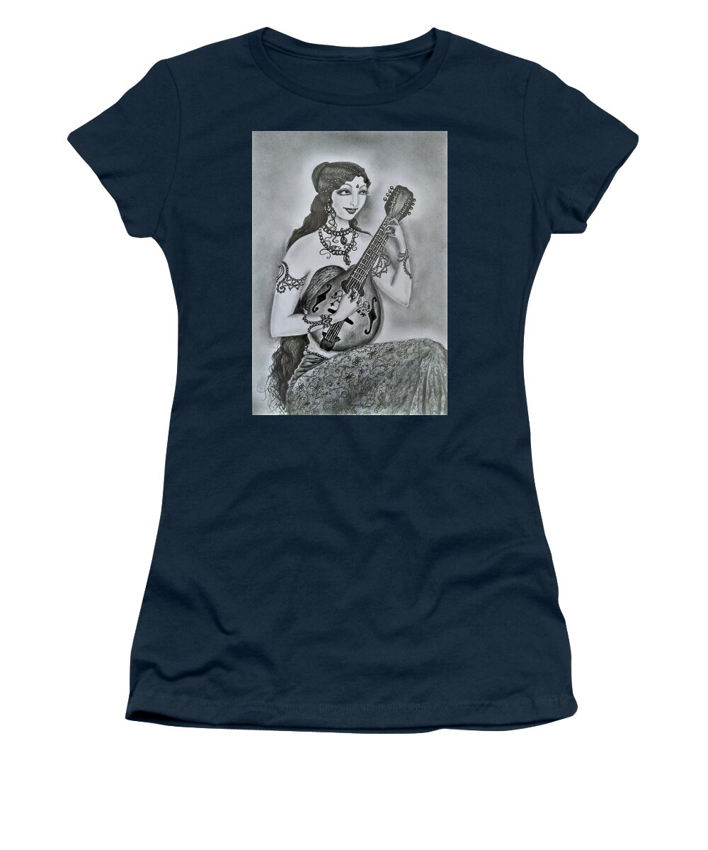 Apsara Women's T-Shirt featuring the drawing Celestial Musician by Tara Krishna