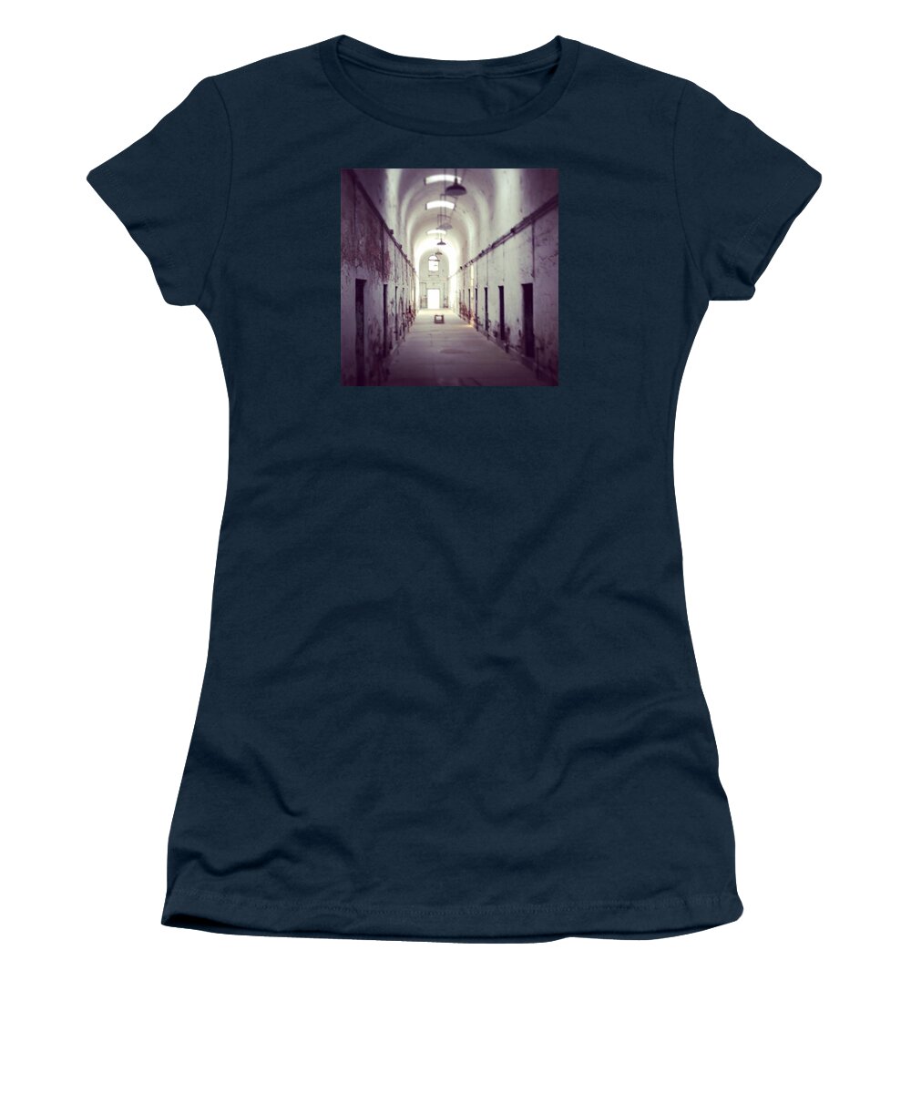 Penitentiary Women's T-Shirt featuring the photograph Cell Block Eastern State Penitentiary by Sharon Halteman