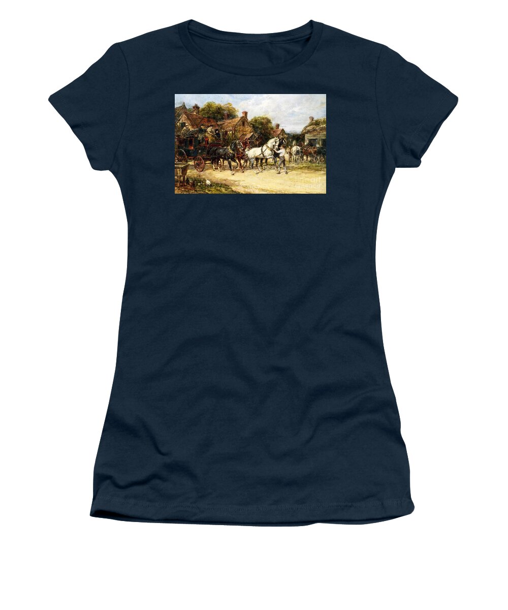 Heywood Hardy - Changing Horses Women's T-Shirt featuring the painting Changing Horses by MotionAge Designs
